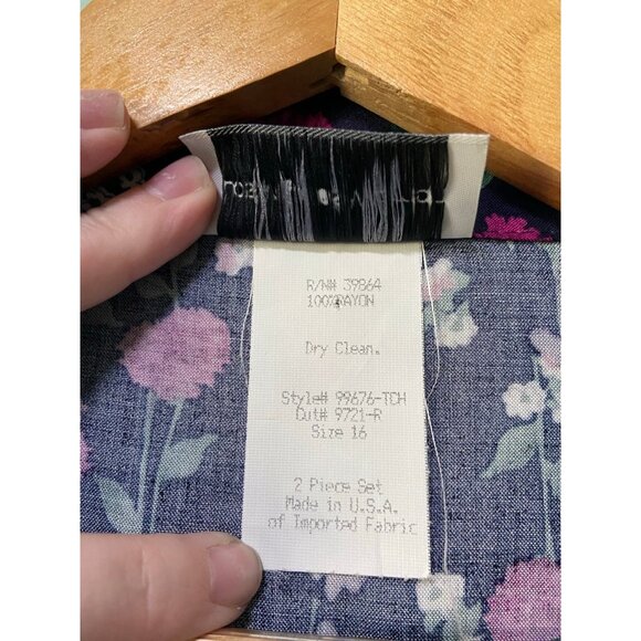 Vintage Los Angeles Woman Women's Dress and‎ Cover Floral Navy Set Size 16 - Picture 8 of 9